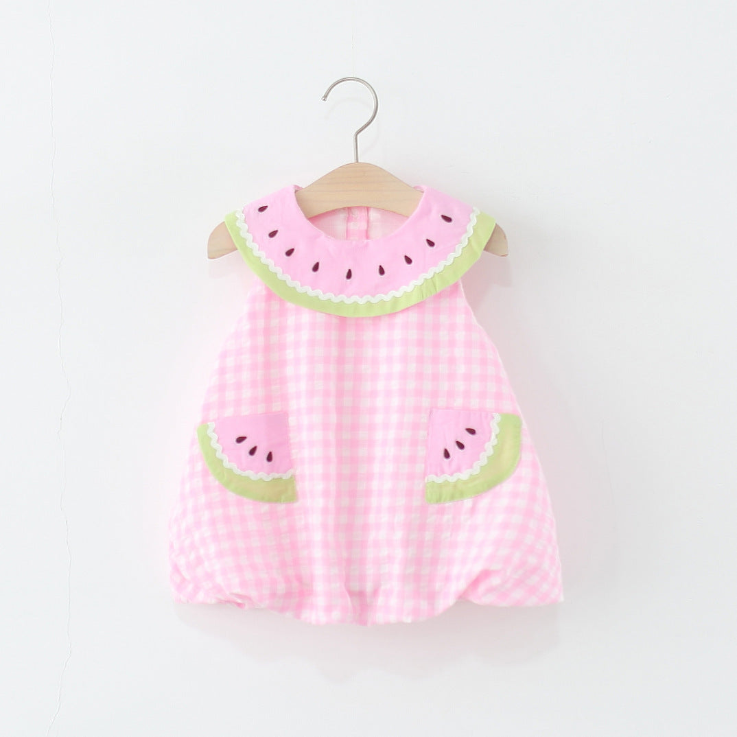 Children's Clothing 2025 New Styles Sleeveless Dress for Girls Summer Kids Baby Watermelon Collar Plaid Cotton Princess Skirt