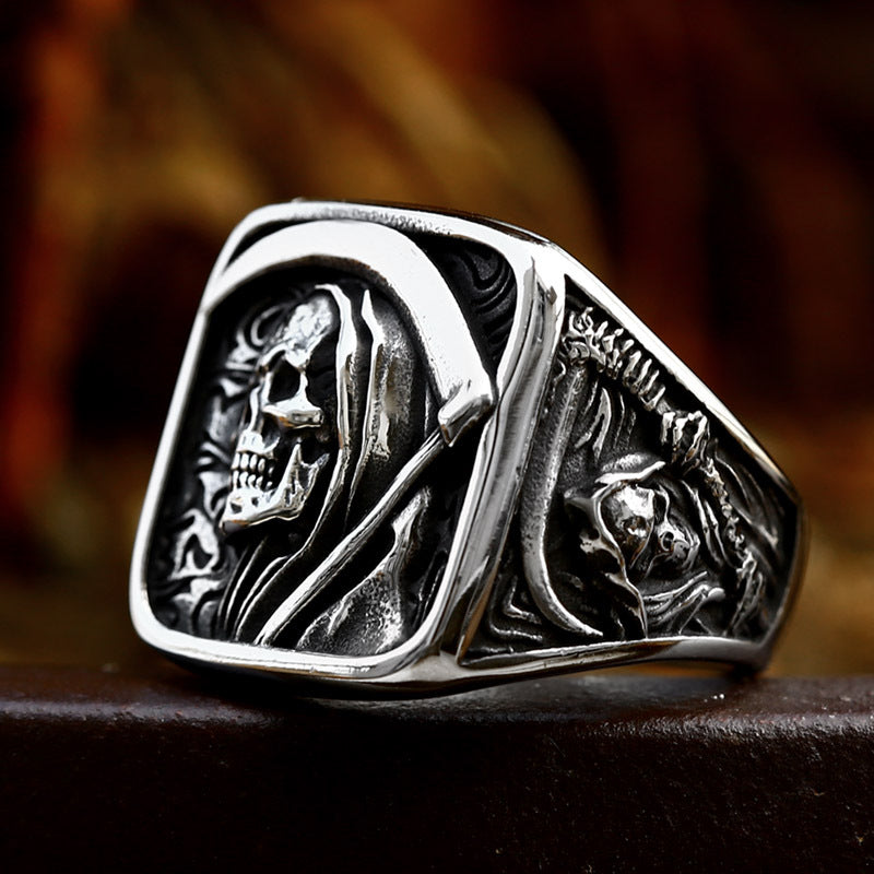 beier cross-border new stainless steel men's ring wholesale European and American punk hip hop Grim Reaper skull ring manufacturers