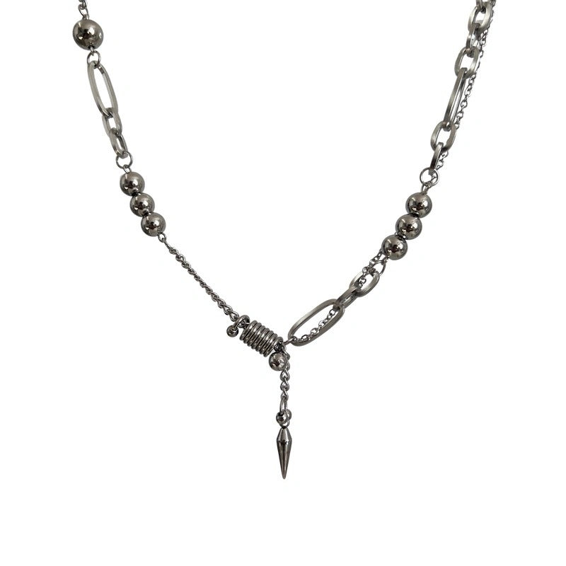 Cool titanium steel steel ball rivet stitched necklace men's niche design hip hop cold wind clavicle chain sweater chain accessories