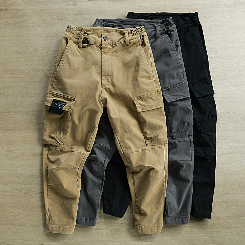 2024 Spring/Summer New Khaki Multi-Pocket Loose Leggings Cargo Pants Men's Trendy Small Feet Casual Pants