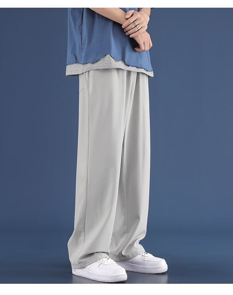 Summer ice silk quick-drying pants men's ins trend anti-wrinkle feeling straight wide-leg pants athleisure trousers