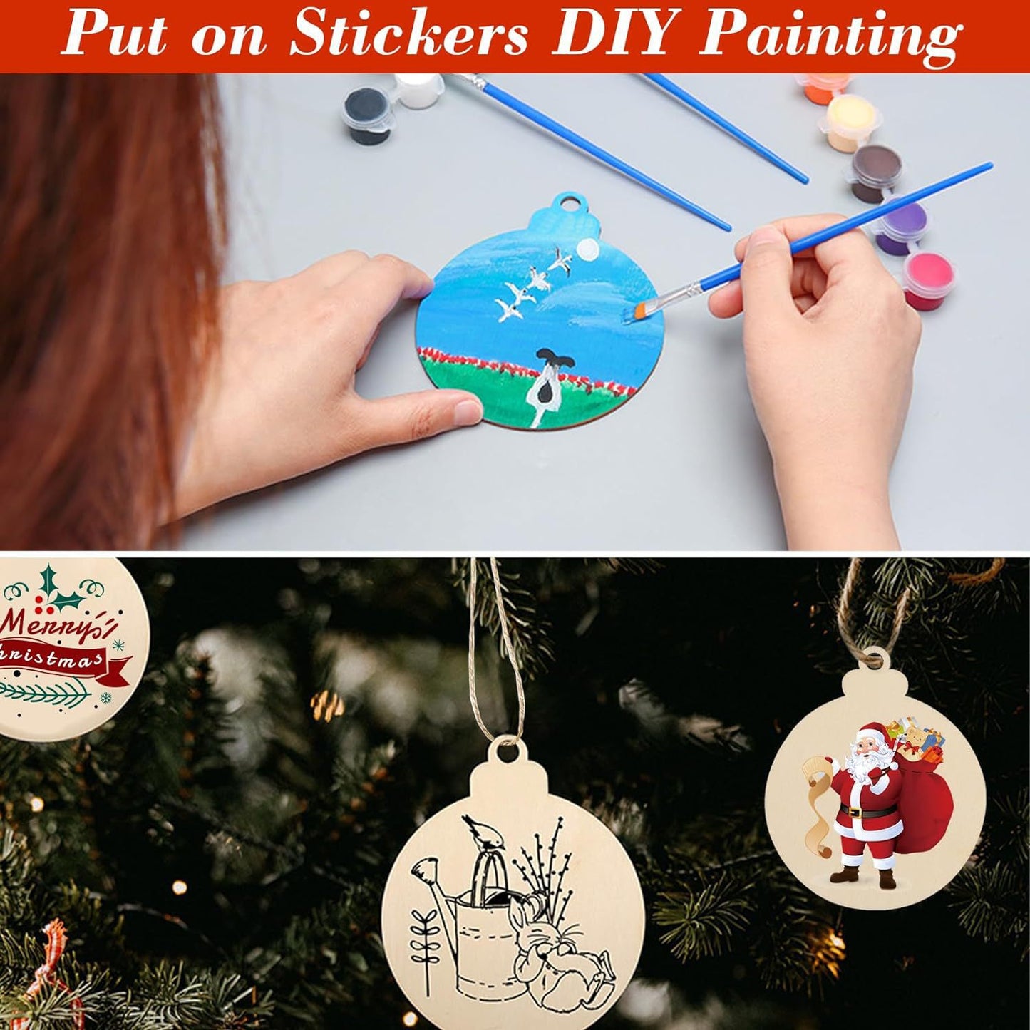 Christmas pendants home décor items wood craft wood chips Christmas tree props holiday gifts hand painted hanging ornaments