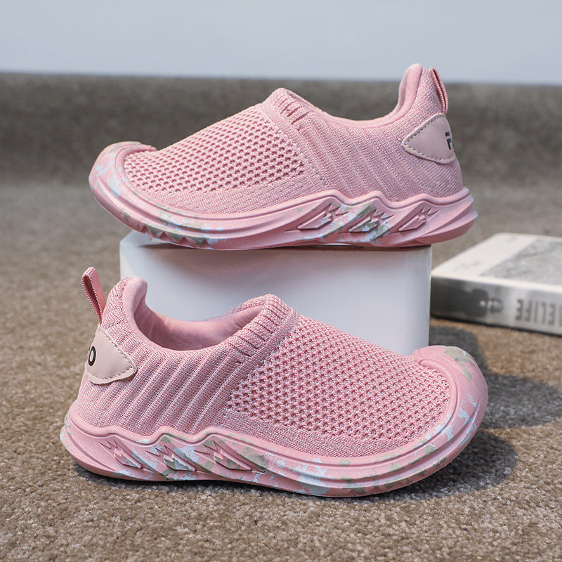 Children's sneakers, boys' tennis shoes, 2025 new breathable flying mesh casual shoes, girls' one-foot running shoes