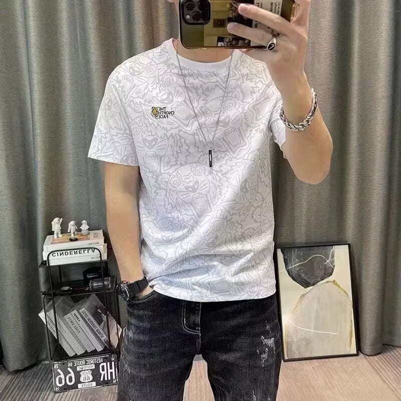 Short Sleeve Men's Short Sleeve T-Shirt New Trend Men's All-Over Printed Casual Top, Teen Fashion Brand T-shirt, Base Shirt