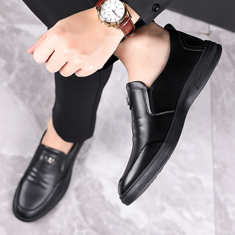 Leather shoes men's leather business casual work shoes lazy people driving soft sole anti-slip one foot pedal middle-aged and elderly dad shoes