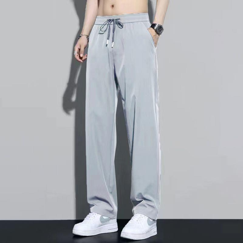 Factory direct summer thin ice silk pants men's loose straight draped feeling trousers quick-drying athleisure long