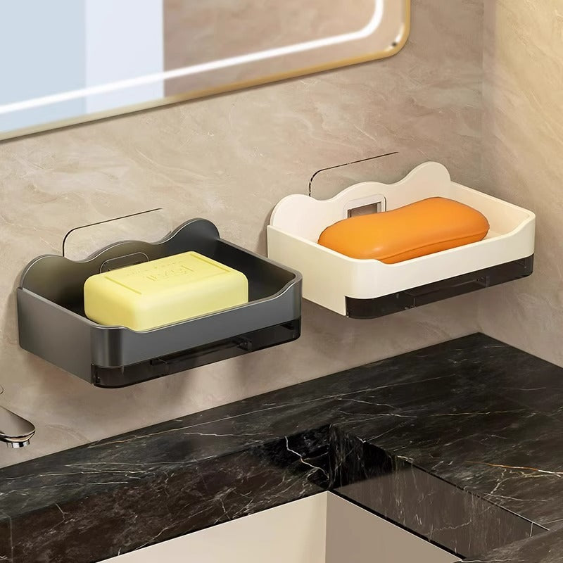 Household high-grade drain soap dish, soap dish, bathroom toilet, wall-mounted double layer soap dish, non-perforated shelf
