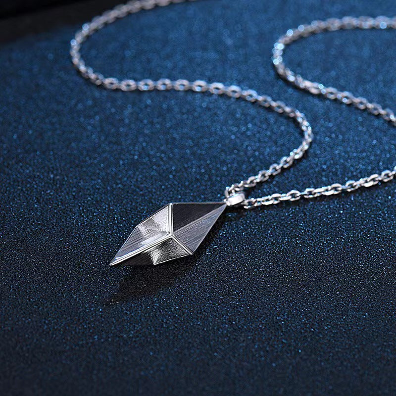 European and American cold wind geometric diamond necklace Japanese and Korean version silver hip hop style retro hip man personality domineering men's pendant