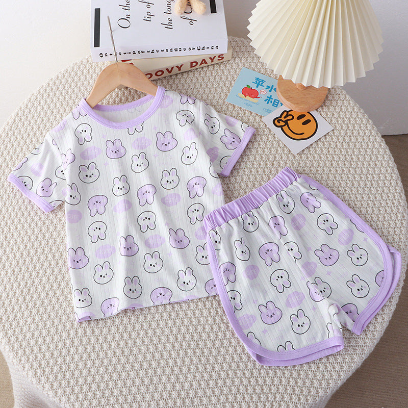 Kids short sleeve set girls summer clothes thin home Korean version children's clothing baby boy t-shirt summer clothes wholesale