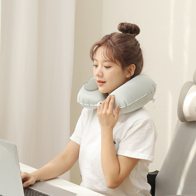 Inflatable U-shaped pillow, cool feeling, press inflatable pillow, travel portable neck pillow, travel three treasures, can be stored for airplane pillows