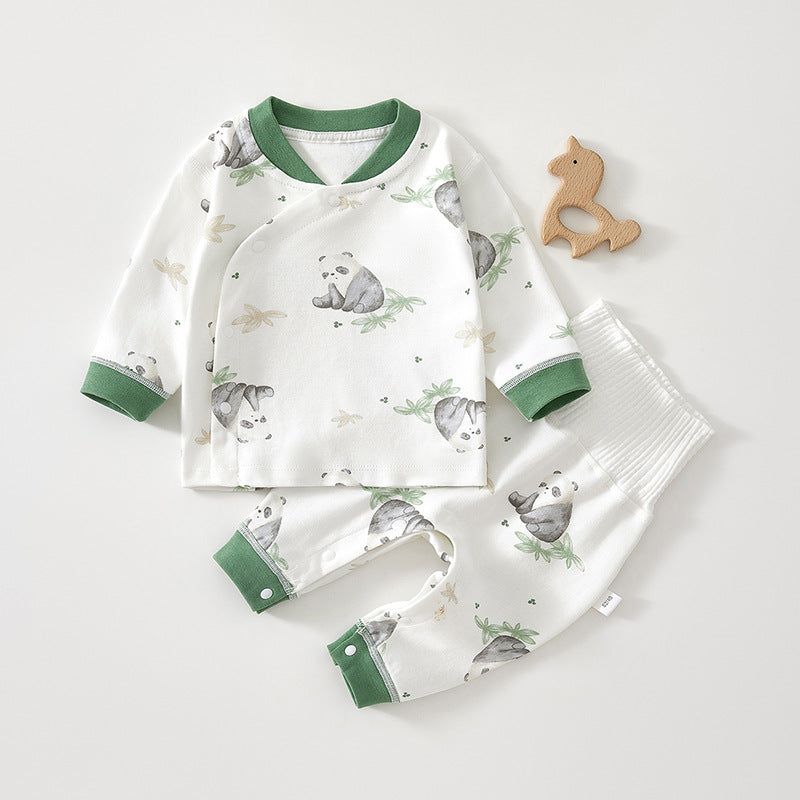 Baby set spring and autumn high-waisted cotton class A male and female baby split long sleeve pants newborn underwear set