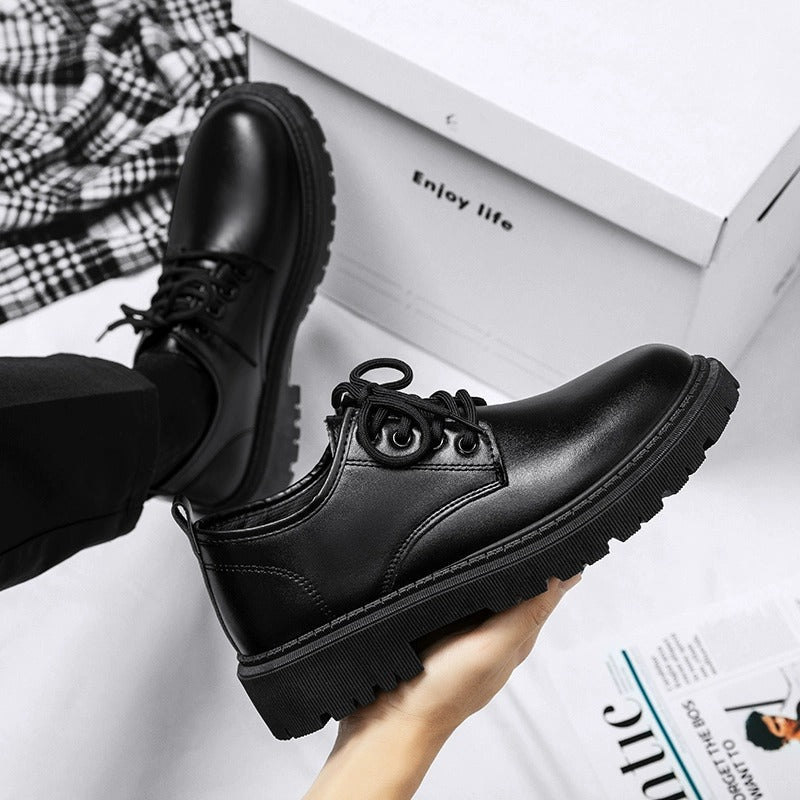 Men's Leather Shoes Breathable British Business Dress Leather Shoes Groom Shoes Security Guards Work Black Big Toe Casual Leather Shoes