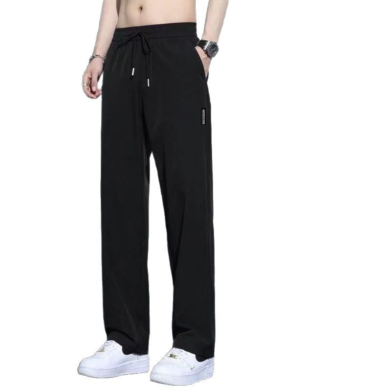 Thin Ice Silk Men's Trousers, Summer Plus Size Stretch Quick Dry Casual Pants, Loose Sport, Breathable Straight Leg Men's Pants
