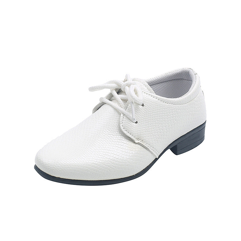 Boys' leather shoes Spring and Autumn 2023 new British style lace-up children's single shoes black performance shoes for middle and college students