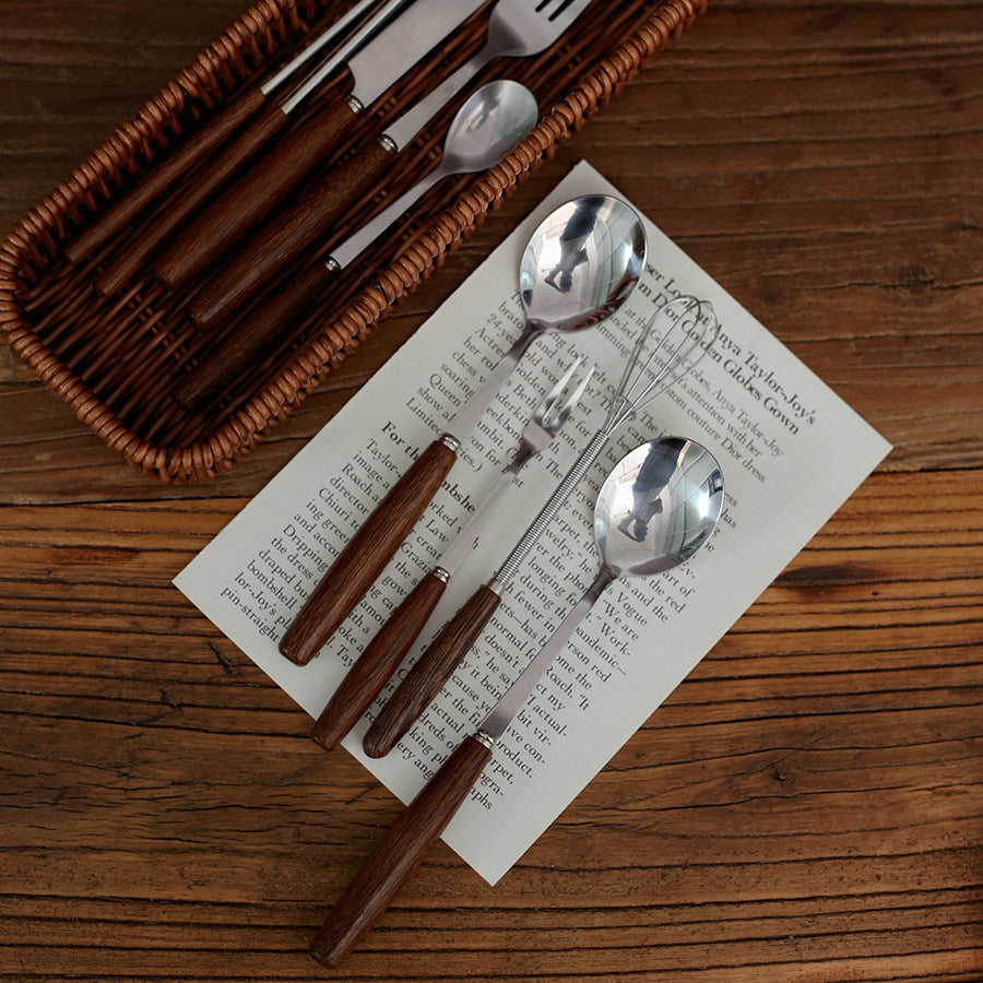 Korean ins style chicken wing wooden handle knife fork spoon Western food restaurant stainless steel niche high-grade feeling pasta fork tableware