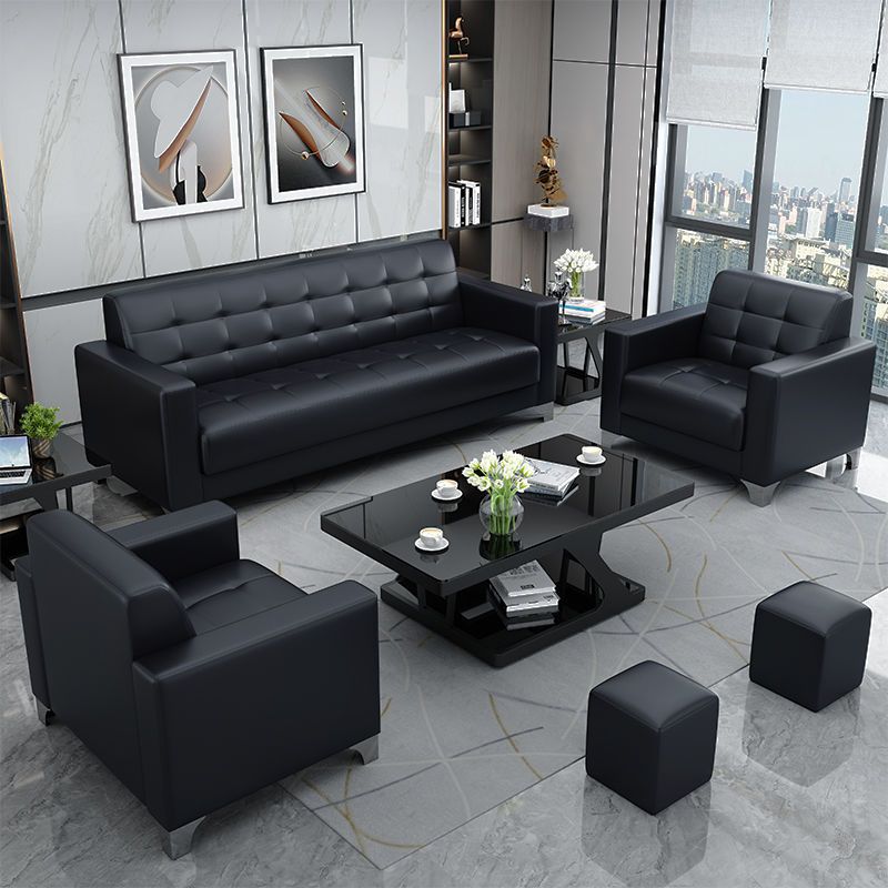 Office sofa, business reception, small apartment, living room, modern and simple reception, three-person office, sofa, coffee table
