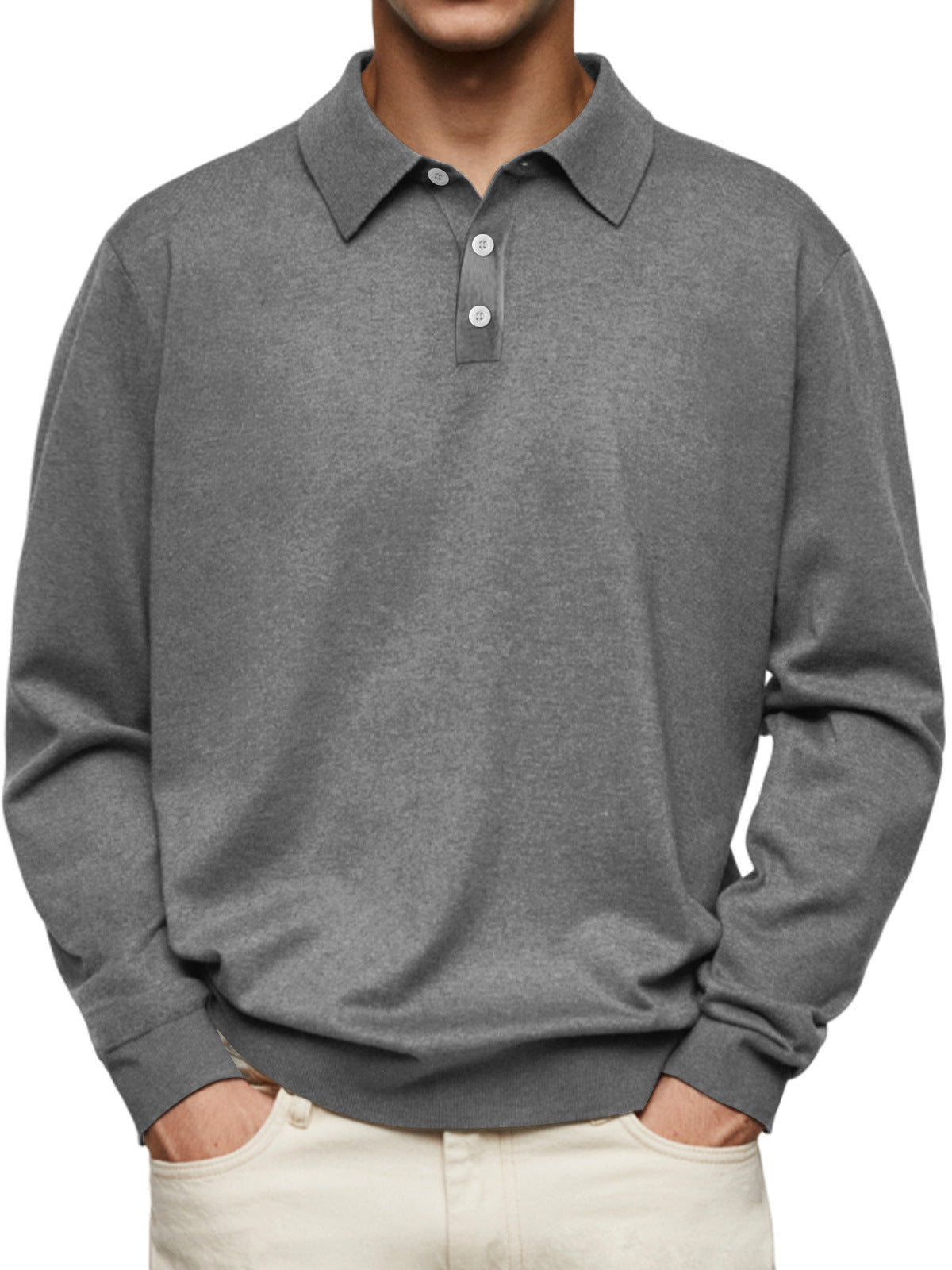 2024 independent station wish Amazon hot autumn long-sleeved V-neck button men's casual top polo shirt
