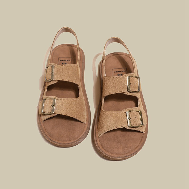Zhongjia thick-soled sandals women's summer wear 2024 new beach shoes fishing boken shoes word roman shoes