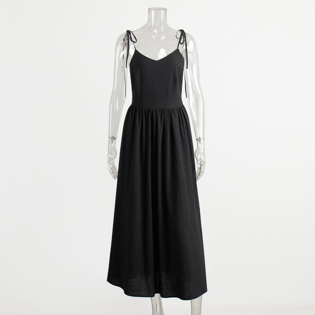 Cross-border cotton V-neck sundress women's European and American 2025 spring new temperament elegant sexy lace-up backless dress