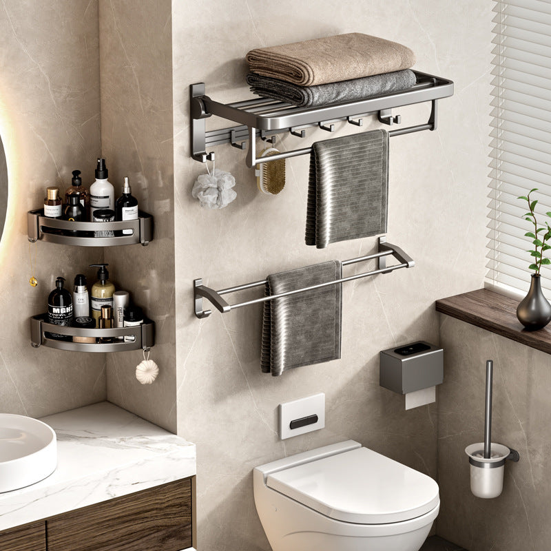 Gun gray towel rack bathroom space aluminum free punching bathroom rack wall-mounted toilet toilet bath towel rack