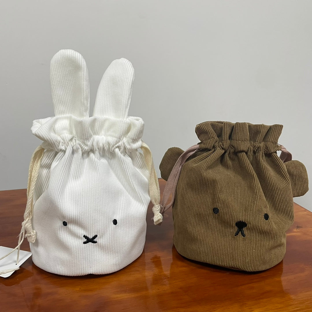 Spot Japanese Corduroy Rice Fly Drawstring Drawstring Bag Boris Bear Travel Portable Cosmetics Storage Bag Wash