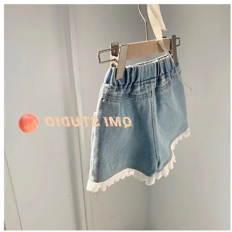 Manufacturers wholesale children's denim shorts medium and big kids baby pants wholesale real pocket girls' shorts one piece drop shipping