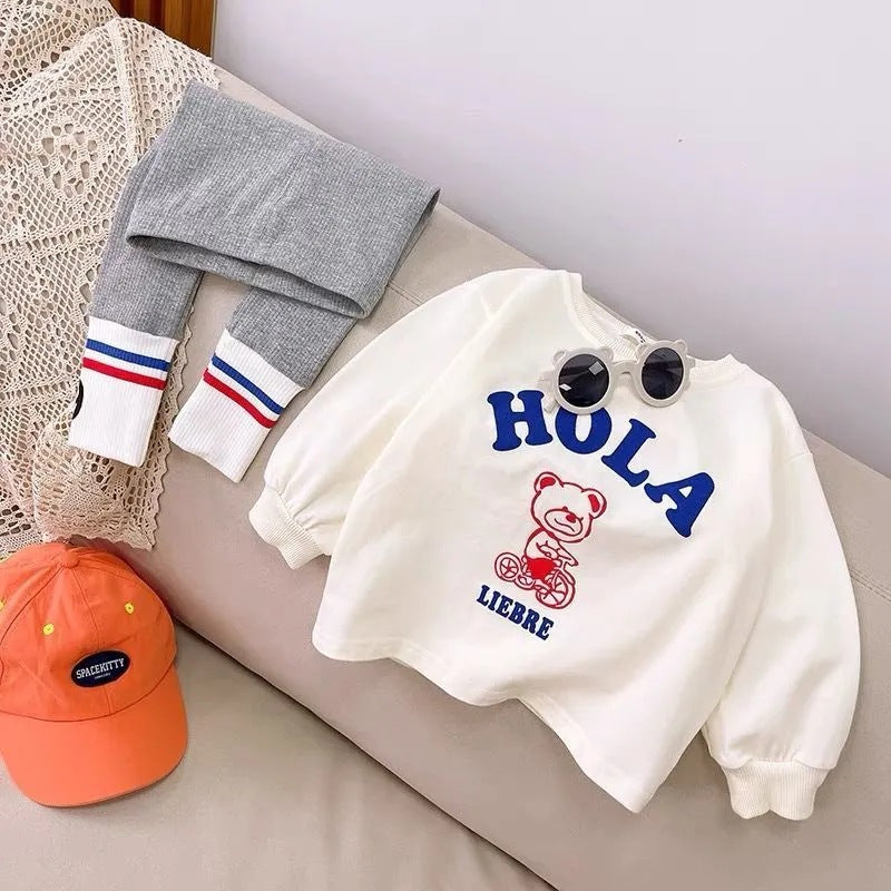 2025 New Girls Set Spring and Autumn Baby Foreign Cotton Soft Clothes Children's Fashionable Casual T-Shirt Two Piece Set.
