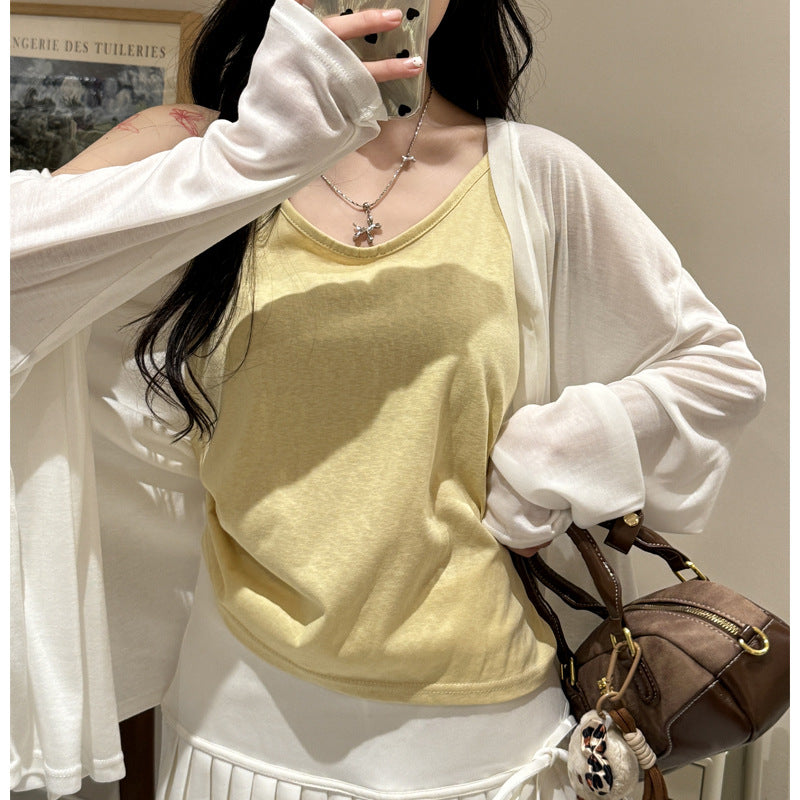 Strictly selected spring and summer loose V-neck camisole small vest women's lazy style versatile base covering pair of breasts sleeveless top