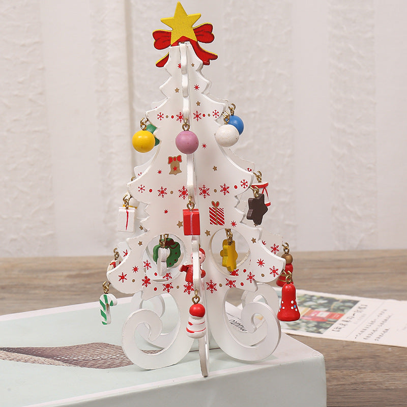 Christmas gifts wooden Christmas tree Christmas ornaments gift decorations six-piece tree with small pendants