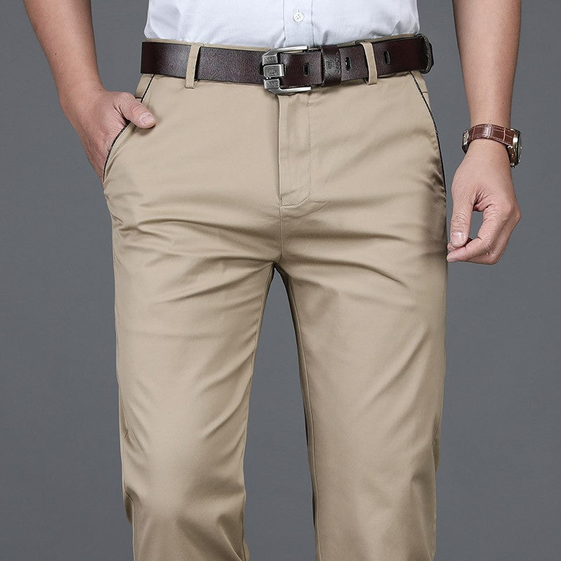 Brand Cotton Casual Pants Men's Spring and Summer Business Loose Straight Leg Stretch Non-Ironing Trousers Men's High Waist Black Pants Thin