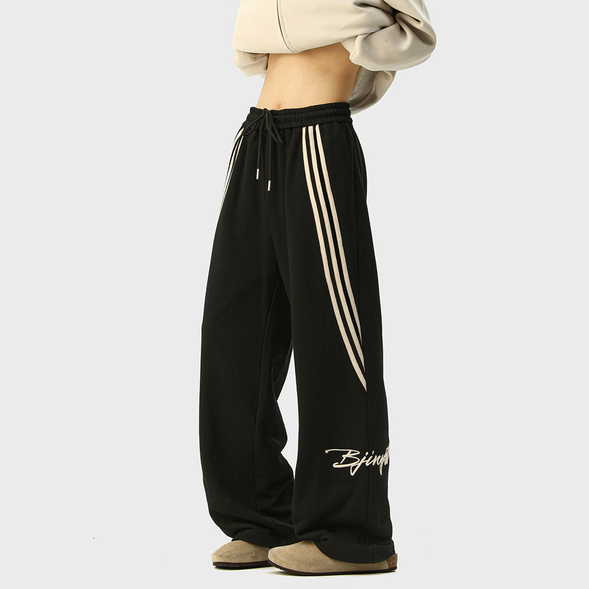 American trendy brand striped sports sweatpants men's spring new high street loose drape straight wide-leg casual long pants