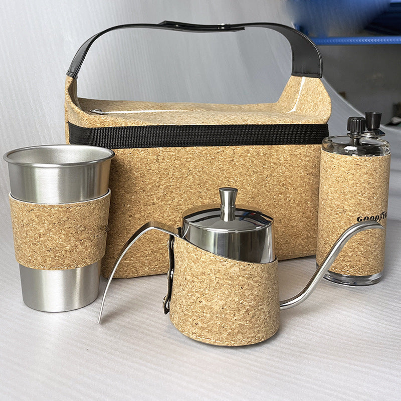 Festive gift pour-over coffee set, cork bag, portable outdoor coffee set, pour-over coffee set, full set