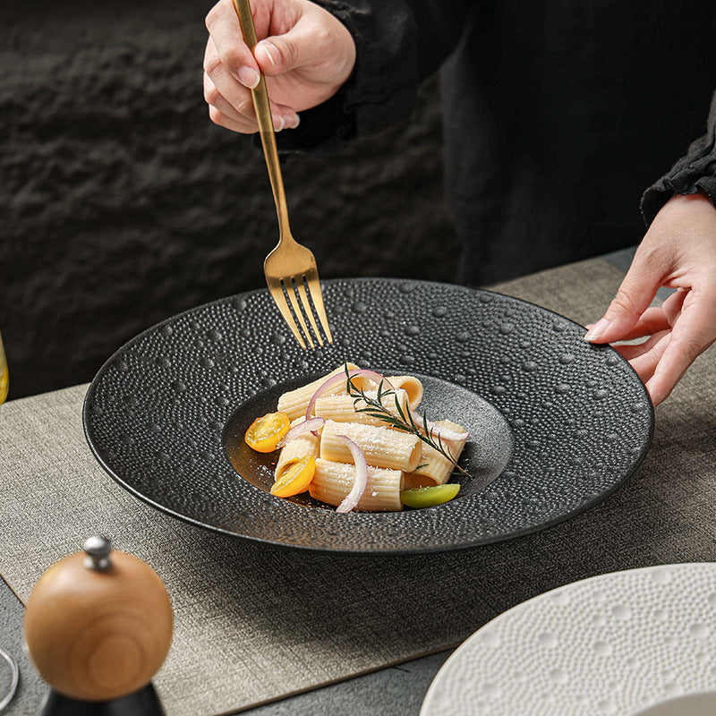 Pure white commercial straw hat bowl pasta plate hotel restaurant tableware creative white porcelain soup bowl fruit salad bowl