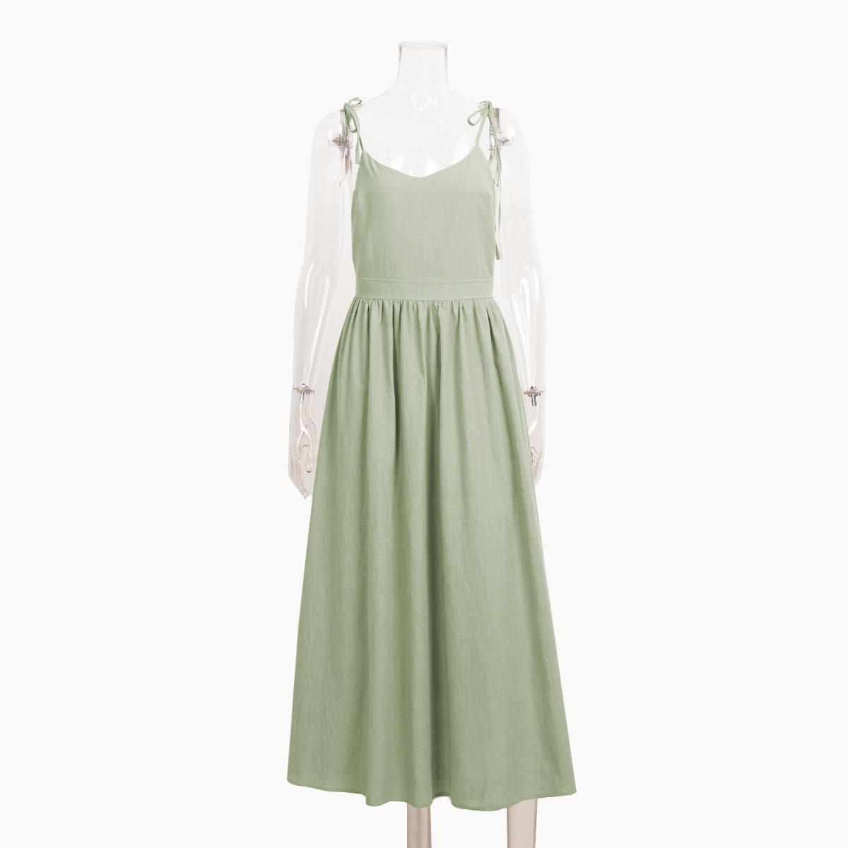 Cross-border cotton V-neck sundress women's European and American 2025 spring new temperament elegant sexy lace-up backless dress