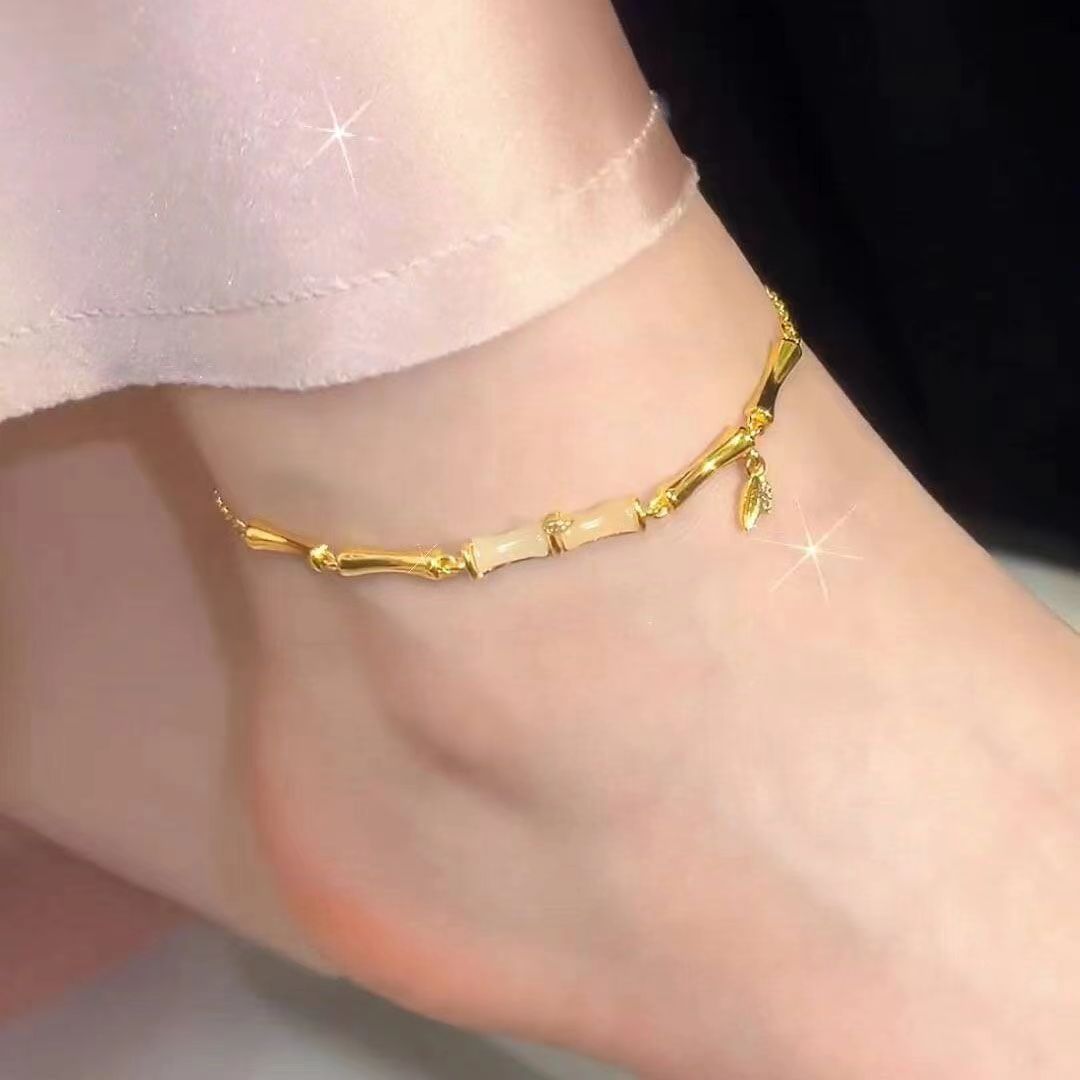 Golden Bamboo Bracelet Bracelet for Women Light luxury niche design jewelry Versatile fashion personality new anklet women