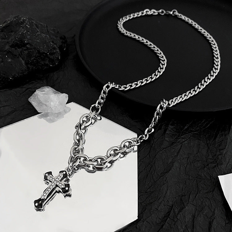 Men's equatorial cross necklace, men's trendy hip-hop, high-end fashion brand, versatile charms, men's niche design accessories