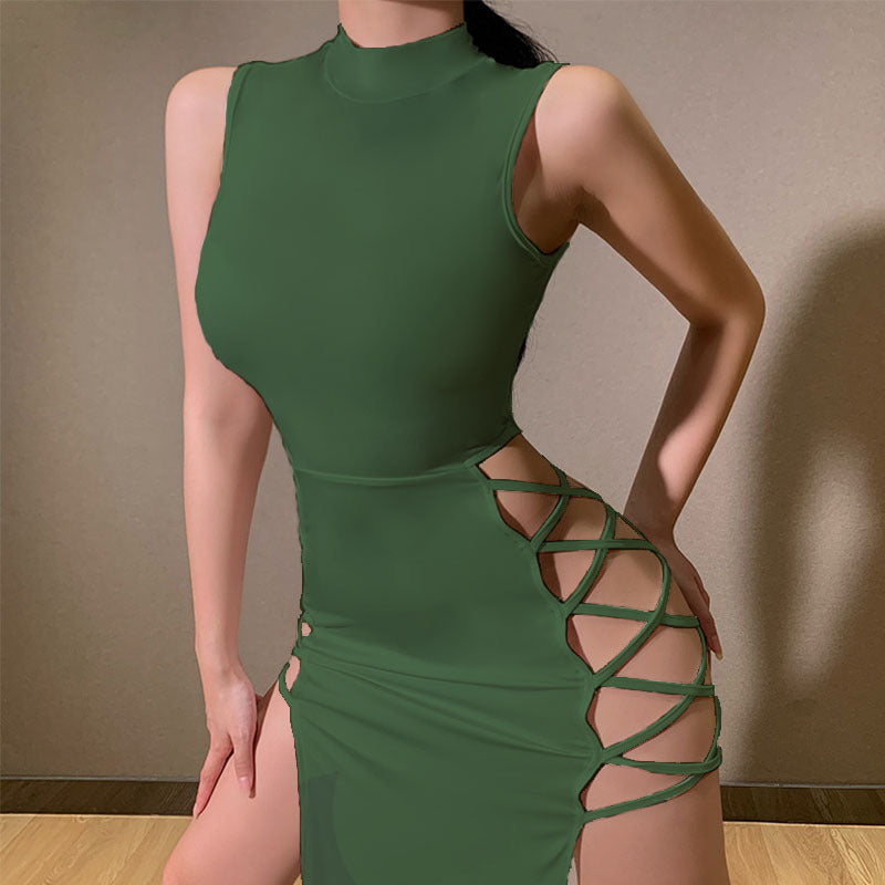 American amazon summer women's half turtleneck vest slim sleeveless European and American style slit sexy babes dress