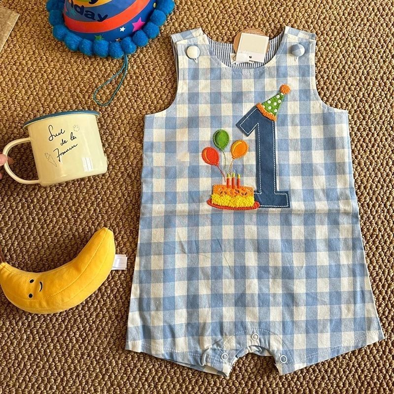 Baby summer clothes, summer clothes, super foreign casual, baby plaid climbing clothes, summer thin baby onesies