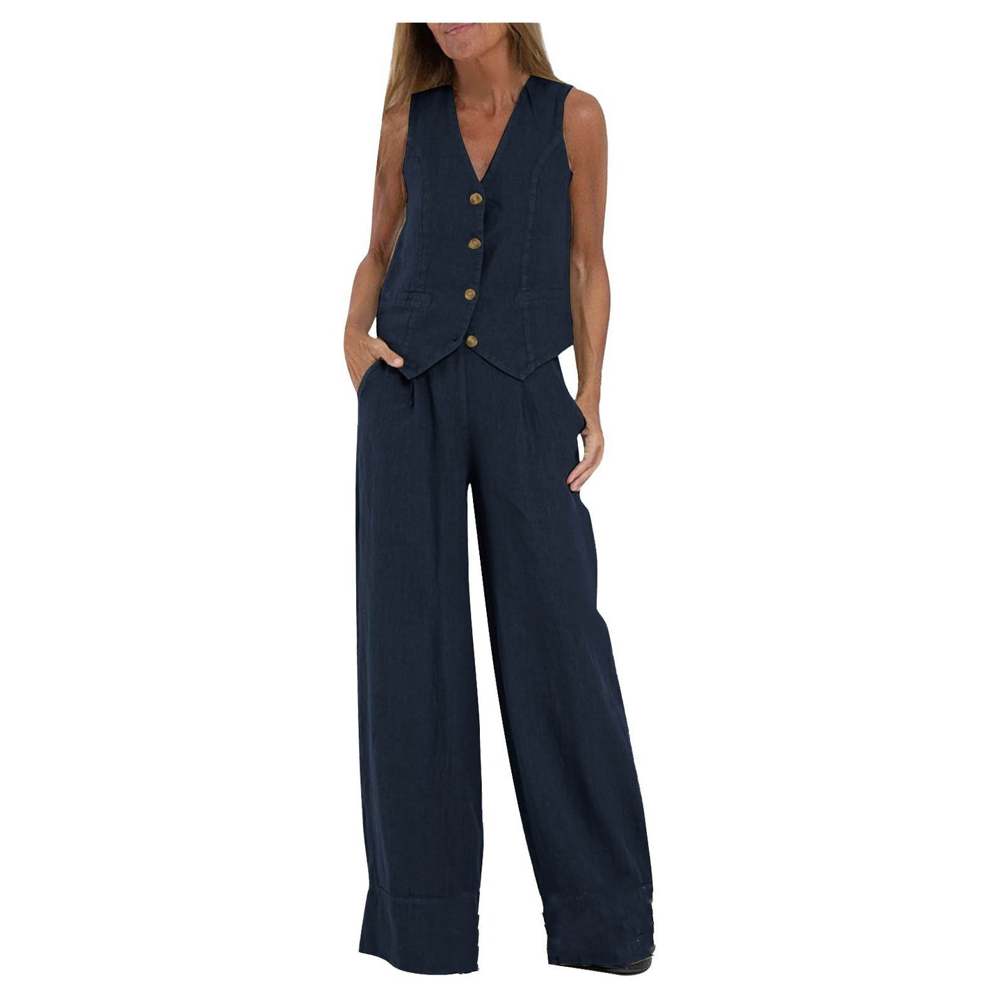 2024 European and American cross-border hot sale new fashion vest trousers, collage stitching, pure sleeveless color temperament casual suit
