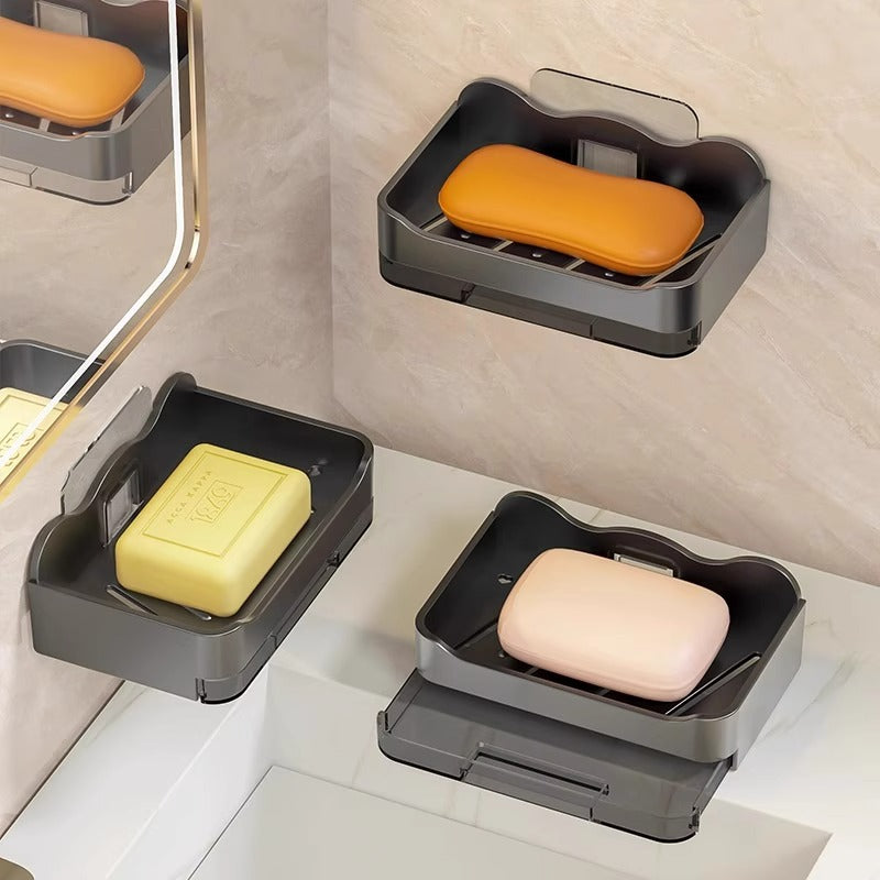 Household high-grade drain soap dish, soap dish, bathroom toilet, wall-mounted double layer soap dish, non-perforated shelf