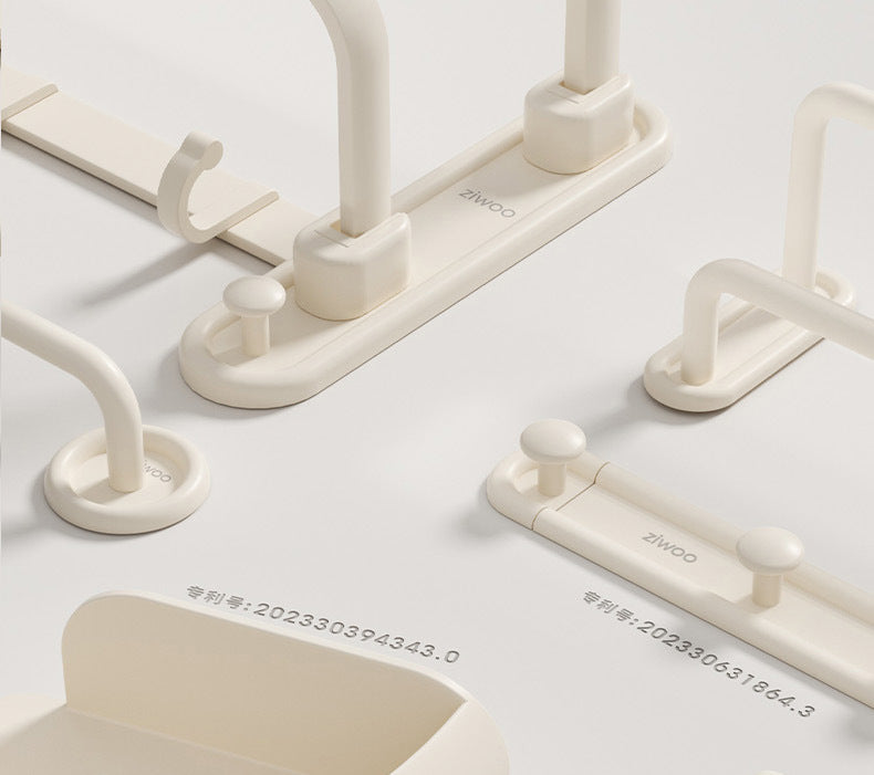 Creamy round bath towel holder, non-perforated bathroom set, wall-mounted towel rack, toilet bathroom storage rack