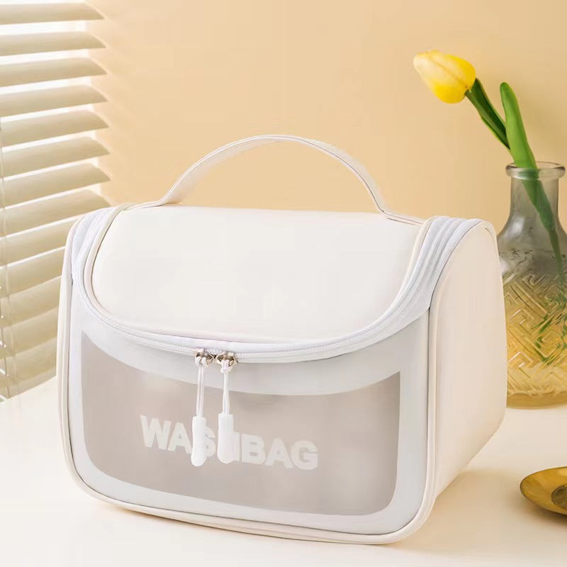 Large Capacity PVC Frosted Bend Bag Travel Portable Toiletry Bag Cosmetic Bag Portable Flap Translucent Storage Bag