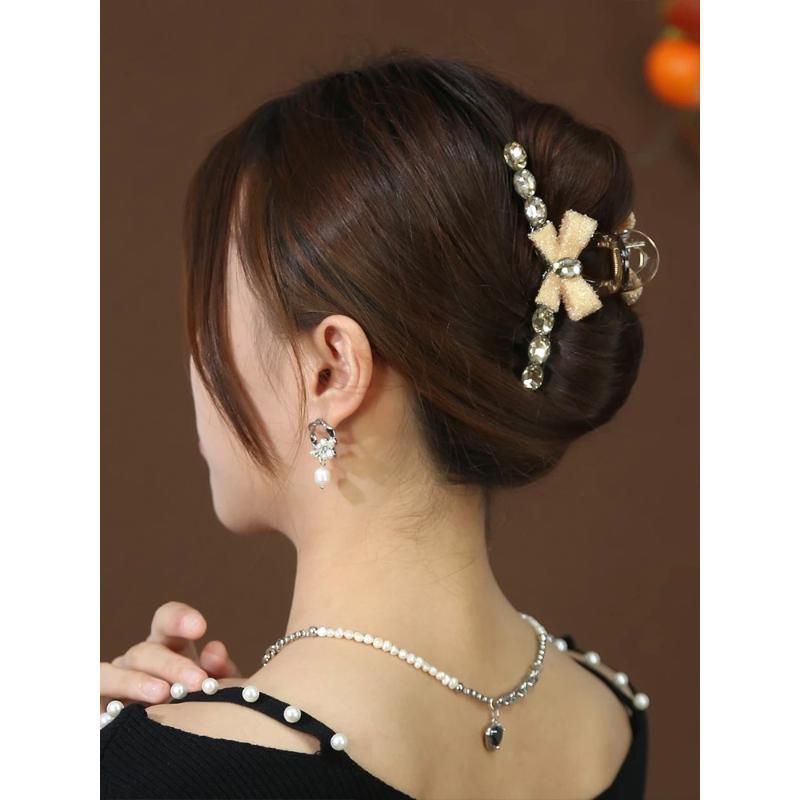 Full of diamonds, bows, big grab clips, women's Korea, light luxury, heavy industry, rhinestones, disc hair, shark clips, fashionable, versatile hairpins, hair grabs