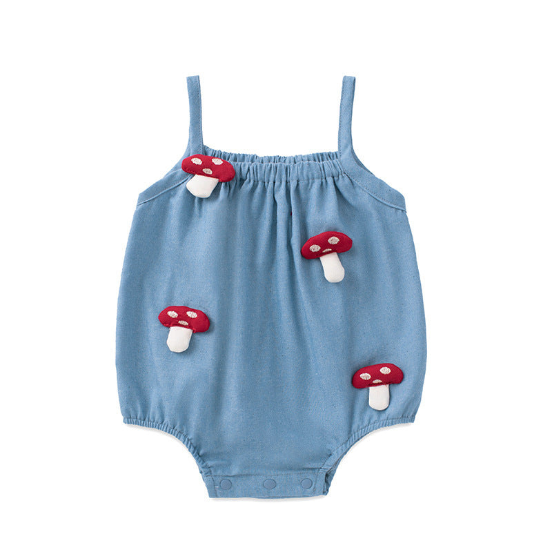 2025 summer new crawling clothes baby small sling thin onesie 5215 newborn baby girl mushroom wrap fart suit