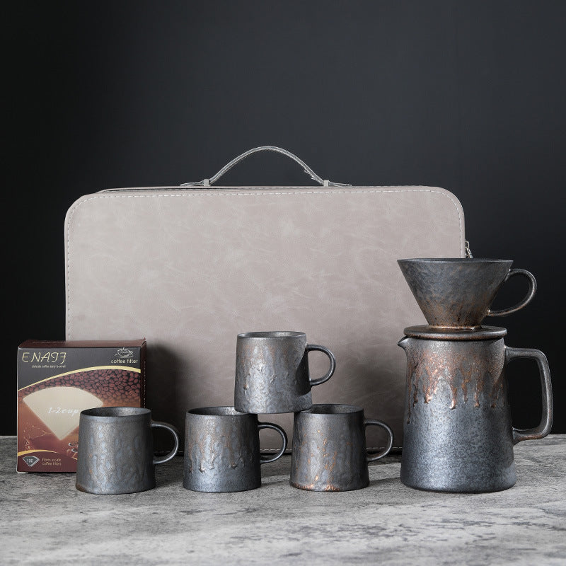 Gilt pour-over set, coffee gift box, coffee utensils, coffee pot, gift drip filter v60 household filter paper grinder