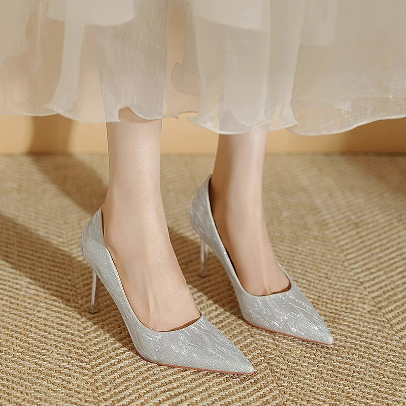 Factory direct sales single shoes women's 2024 new French gold wedding shoes two wear not tiring feet women's high heels super high heels
