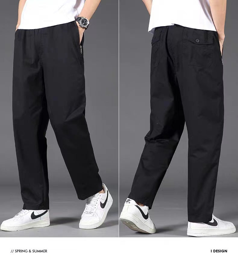 Summer 2025 Thin Casual Pants Men's Loose Straight Plus Size Wide Leg Teen Khaki Business Cargo Pants