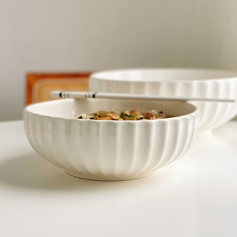 10 inch large soup bowl king size household ceramic simple snail flour vertical grain large bowl instant noodle bowl 8 inch white