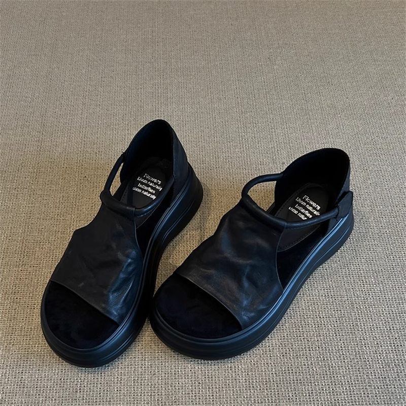 Sheepskin version ~ retro casual platform open toe sandals women's summer new versatile soft sole heightened beach Roman shoes