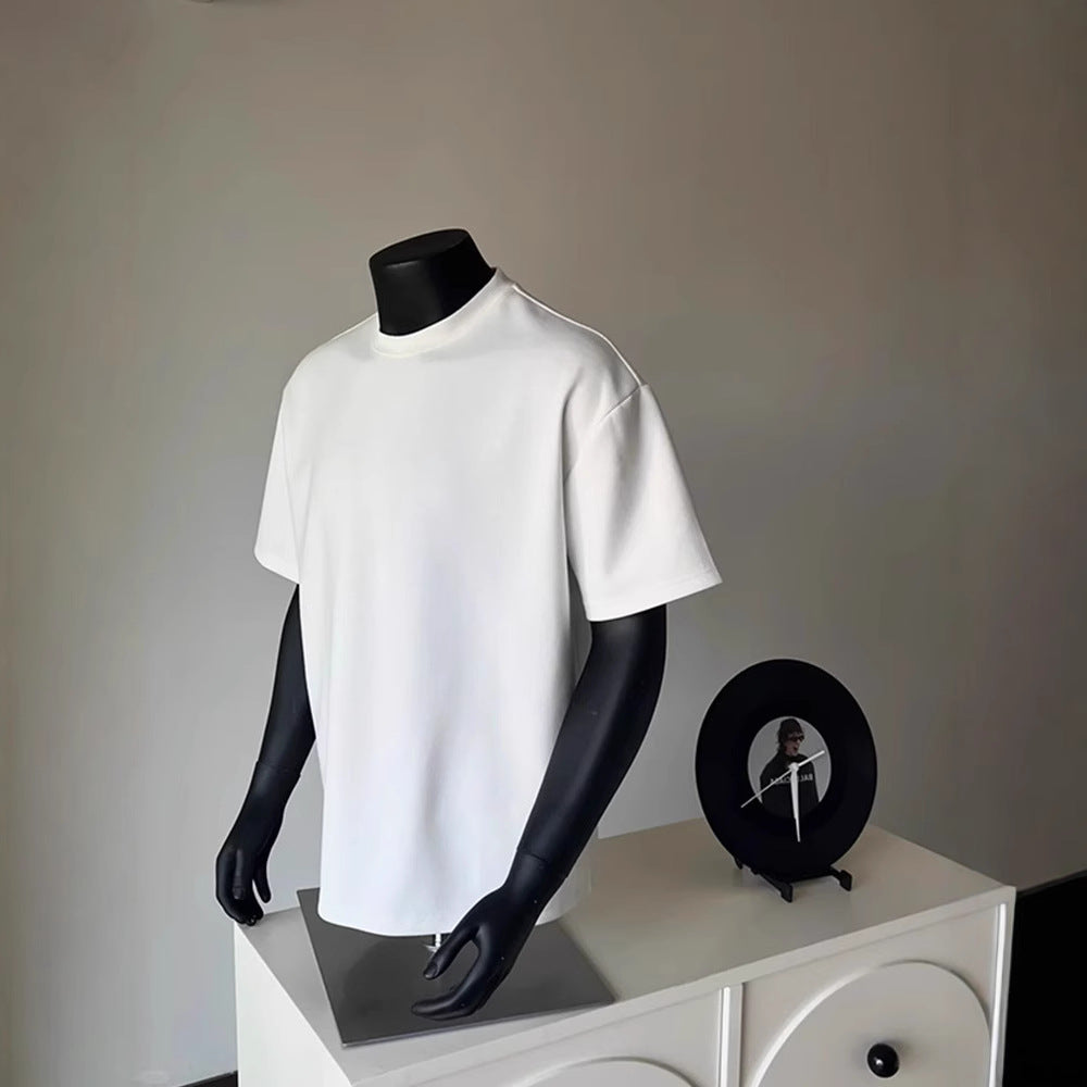Heavyweight combed cotton white full-shouldered short-sleeved men's heavyweight cotton American crewneck T-shirt with a base layer and half sleeves